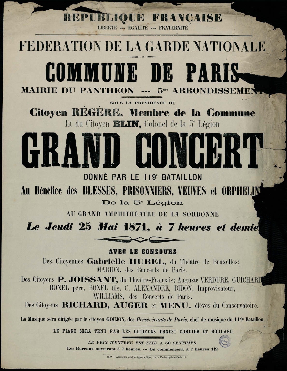 Affiche de la Commune de Paris 25 mai 1871 Affiche de la Commune de Paris du 25 mai 1871 - Paris Ve (source : La Contemporaine – Nanterre / argonnaute.parisnanterre.fr)