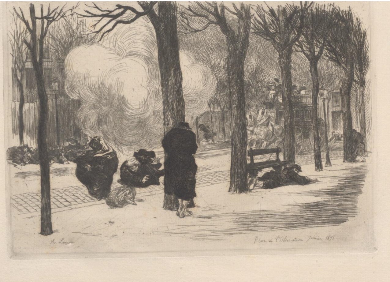Auguste Lançon (1836-1887) - Place de l’Observatoire, Janvier 1871 Estampe (eau-forte), 29 x 49 cm, signé en bas à gauche : A.Lançon, daté en bas à droite, Place de l’Observatoire, janvier 1871 (Collection P.Fonteneau) Auguste Lançon (1836-1887) - Place de l’Observatoire, Janvier 1871 Estampe (eau-forte), 29 x 49 cm, signé en bas à gauche : A.Lançon, daté en bas à droite, Place de l’Observatoire, janvier 1871 (Collection P.Fonteneau)