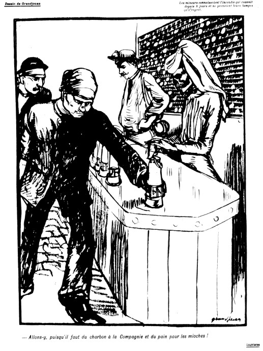 Dessin de Grandjouan (L’assiette au beurre, n° spécial du 24 mars 1906, consacré à la catastrophe de Courrières) Dessin de Grandjouan (L’assiette au beurre, n° spécial du 24 mars 1906, consacré à la catastrophe de Courrières)
