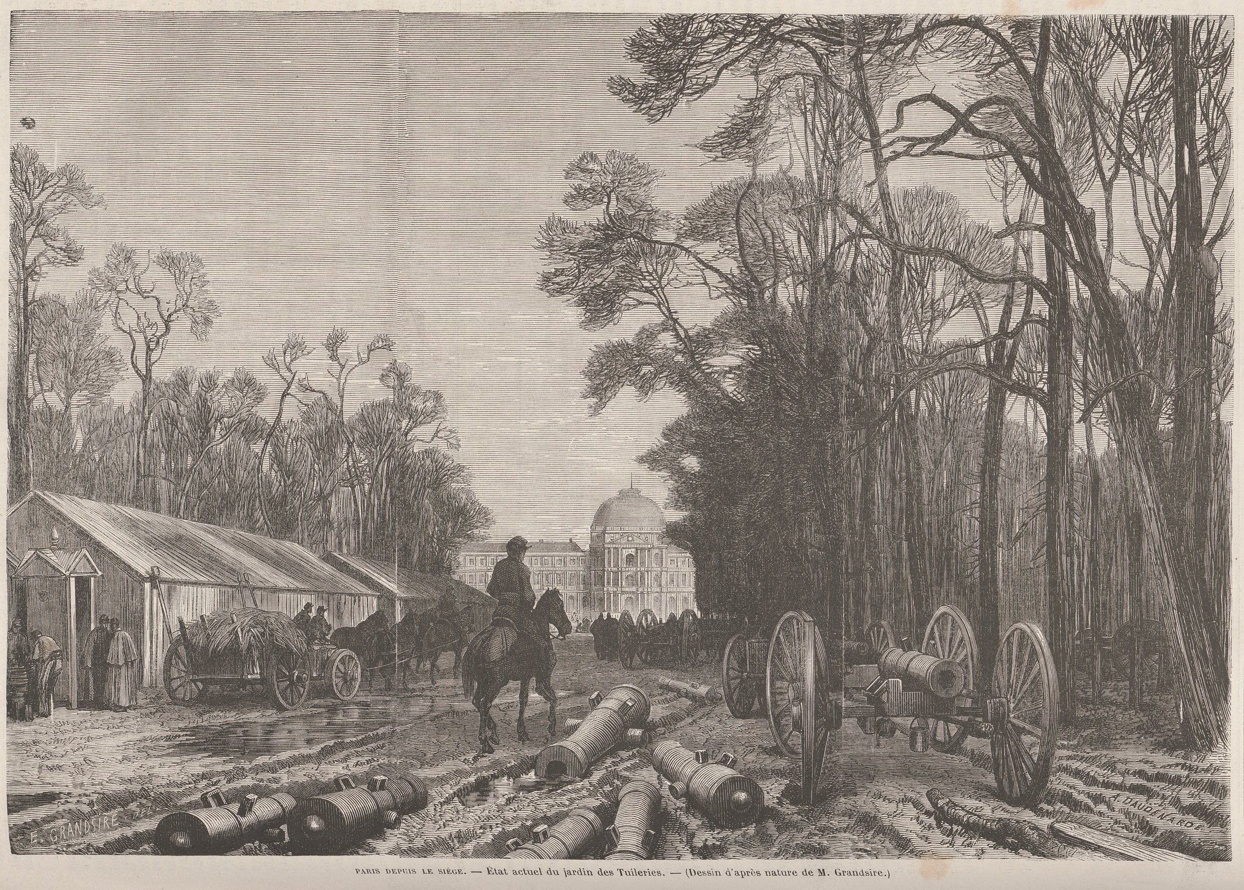 Le jardin des Tuileries en avril 1871 (Source : Le Monde Illustré du 8 avril 1871 - Gallica)