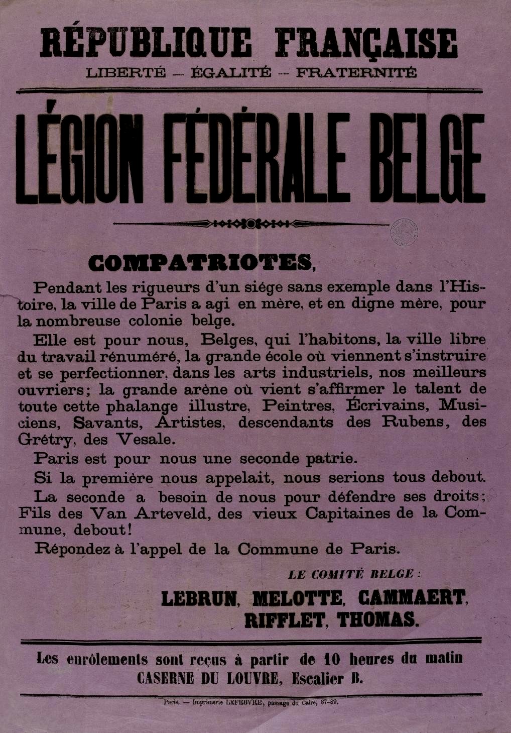 Affiche de la Commune de Paris - Légion fédérale belge Affiche de la Commune de Paris - Légion fédérale belge
