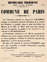Affiche de la Commune de Paris N° 128 du 12 avril 1871 - Autoriasation à Courbet pour ouverture des musées (source : La Contemporaine – Nanterre / argonnaute.parisnanterre.fr) Affiche de la Commune de Paris N° 128 du 12 avril 1871 - Autoriasation à Courbet pour ouverture des musées (source : La Contemporaine – Nanterre / argonnaute.parisnanterre.fr)