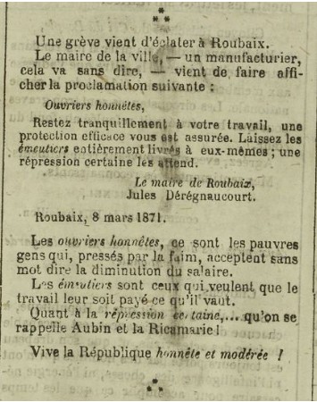 (Aubin et la Ricamarie font référence à deux fusillades ayant eu lieu en 1869 contre des grévistes sans armes et qui firent respectivement 17 et 14 victimes dont 4 jeunes femmes et un bébé) (Aubin et la Ricamarie font référence à deux fusillades ayant eu lieu en 1869 contre des grévistes sans armes et qui firent respectivement 17 et 14 victimes dont 4 jeunes femmes et un bébé)